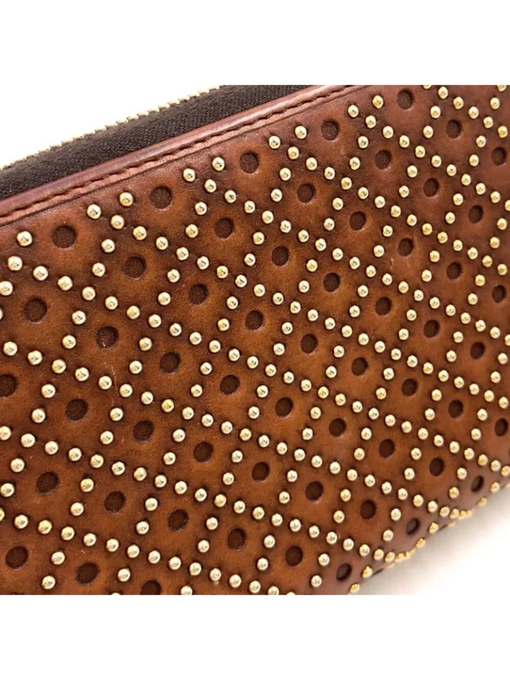 Gucci Woven Web Zip Around Leather Brown Wallet Gold - Picture 14 of 15